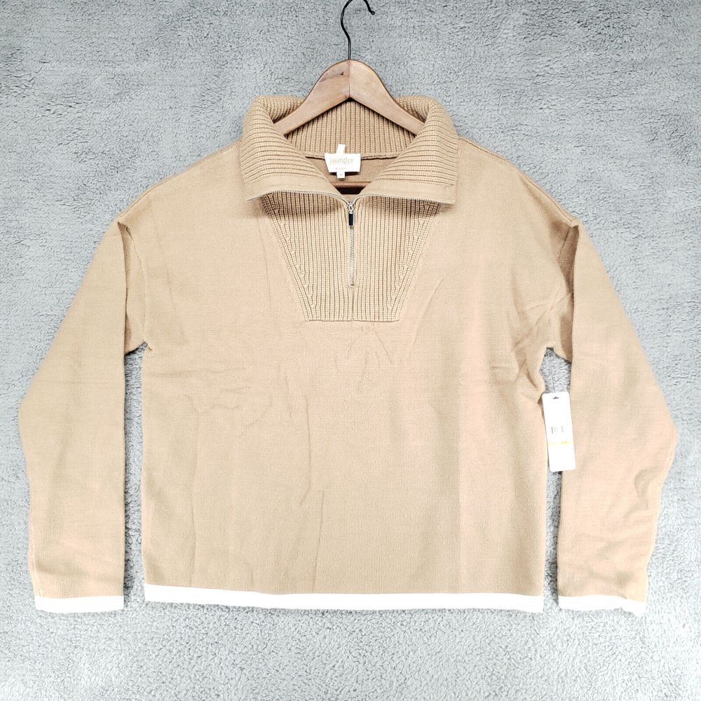 Laundry by Shelli Segal Los Angeles Half Zip Sweater Womens M Camel Beige
